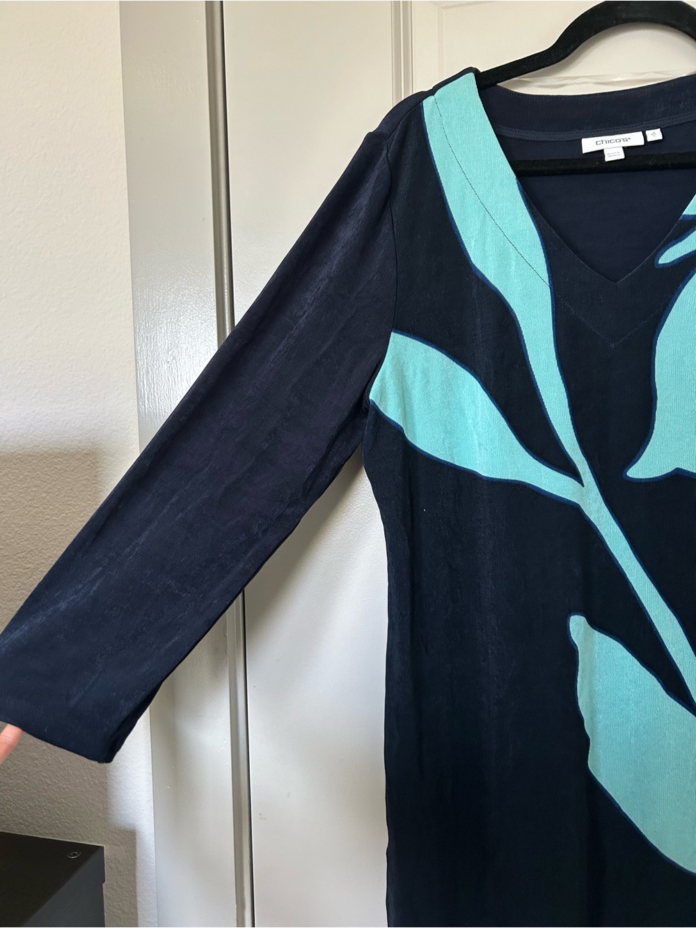 Chico's Navy & Aqua Floral Midi Dress - Picture 2 of 5